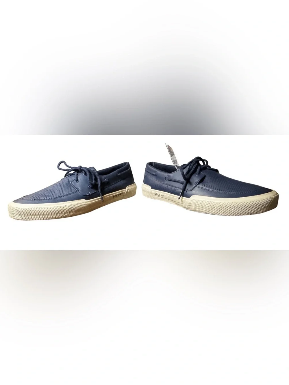NWOT Sperry SeaCycled Captain’s Moc Perforated Leather Boat Shoes Navy Blue